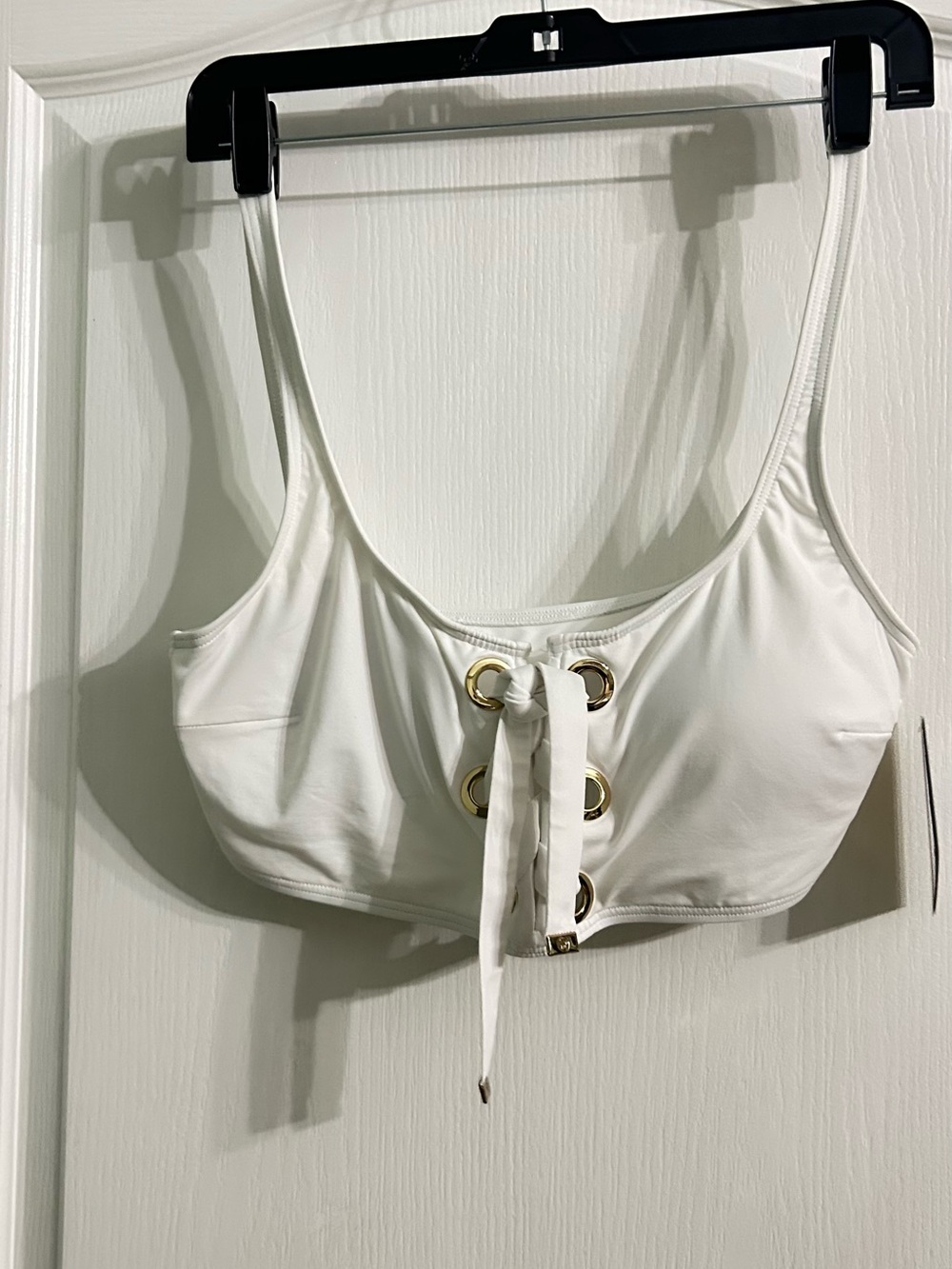 Michael Kors White Swim Top with Gold grammit Lace up Accent XL